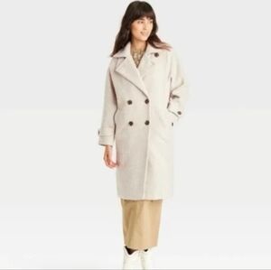 Universal Thread Women's Double Breasted Cocoon Coat Cream Medium EUC Wool, Poly